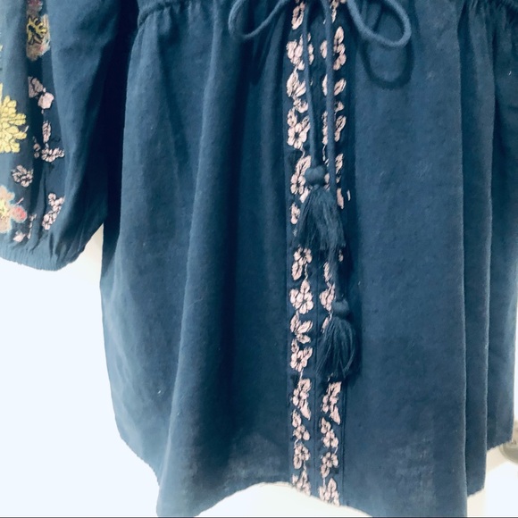 ZARA BLUE COTTON FLORAL EMBROIDERED BOHO DRESS.SIZE SMALL - Picture 8 of 12